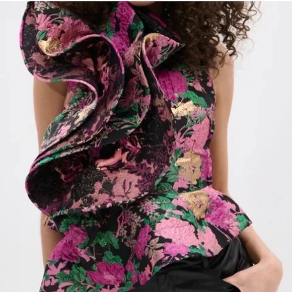 Floral Ruffle Women's Top - Picture 2 of 4